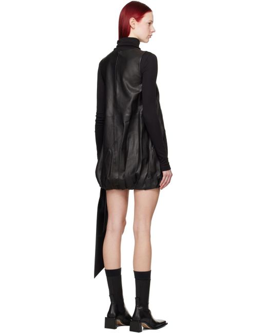Robe courte noire en cuir à ourlet bouffant Helmut Lang en coloris Black