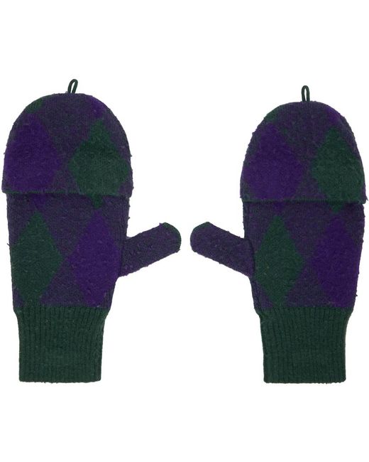 Burberry Blue Green & Purple Argyle Wool Mittens for men