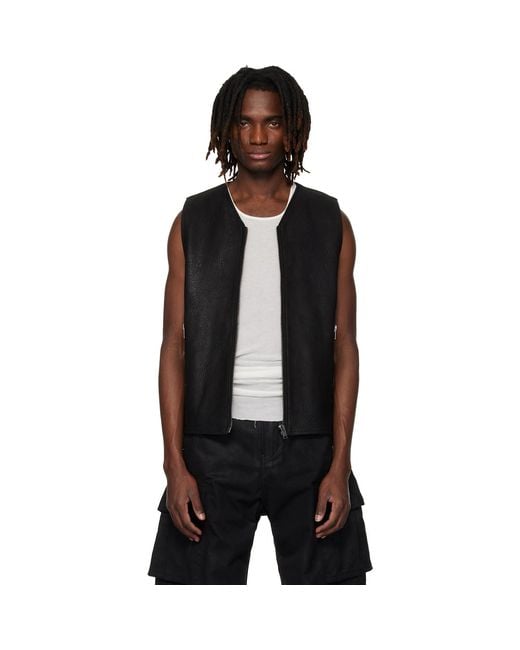 Det Blev Sent Black Zip Leather Vest for men