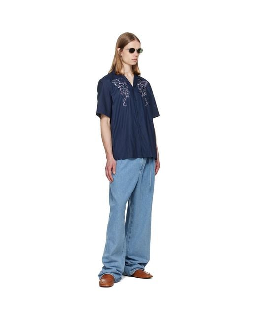 Dries Van Noten Blue Cotton Appliqué Shirt for men