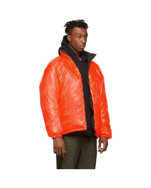 Nike Satin Reversible Black And Orange Down Nrg Puffer Jacket for Men | Lyst