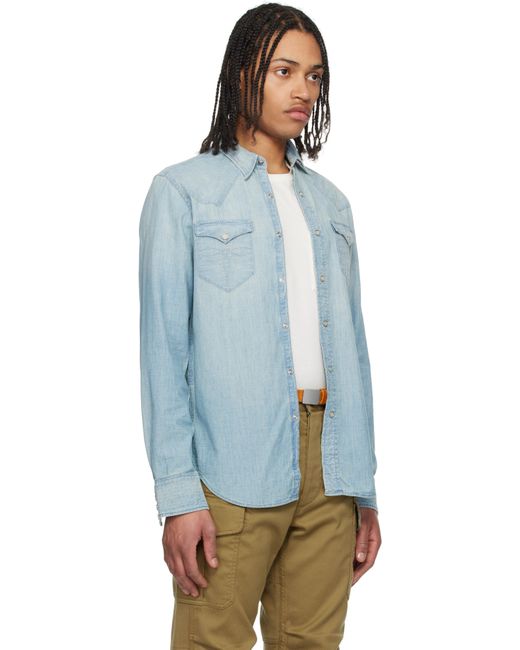 RRL Blue Slim Fit Chambray Western Shirt for men