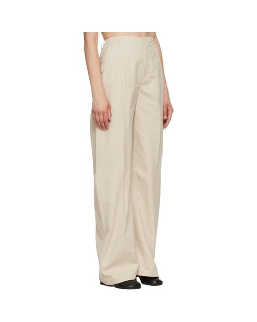 MM6 by Maison Margiela Natural Off- Light Cotton Twill Wide-Leg Trousers