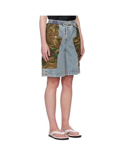 3.1 Phillip Lim Blue Patchwork Camo Basketball Denim Cargo Shorts