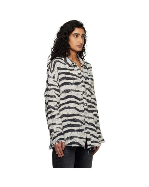R13 Black Shredded Seam Drop Neck Shirt