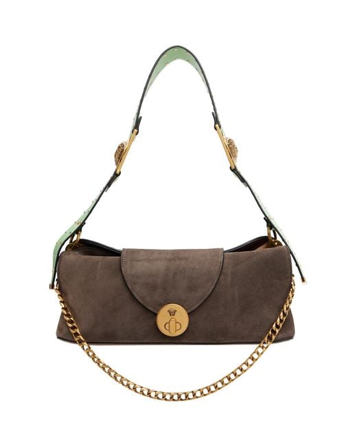 Versace Brown Vivian Embellished Suede Clutch
