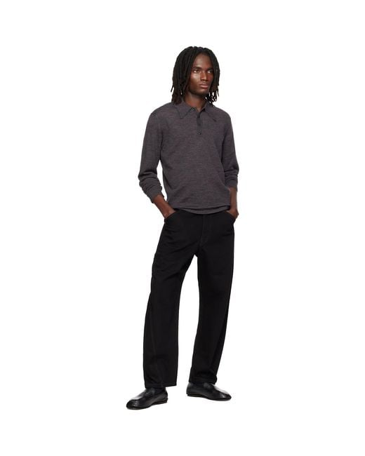 Lemaire Gray Long-Sleeve Fine Mouliné Merino Wool Polo for men