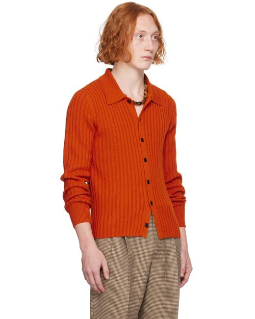 Dries Van Noten Orange Rib Cardigan for men