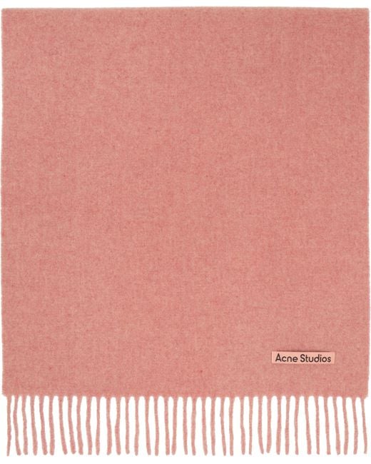 メンズ Acne ピンク フリンジ ウール ナロー マフラー Pink