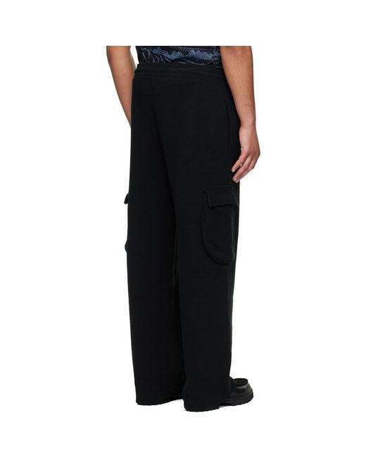 HUGO Black Waffle-Structured Cotton Cargo Pants for men