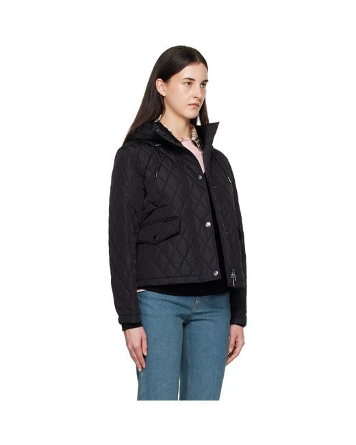 Burberry Black Cropped Quilted Nylon Hooded Jacket