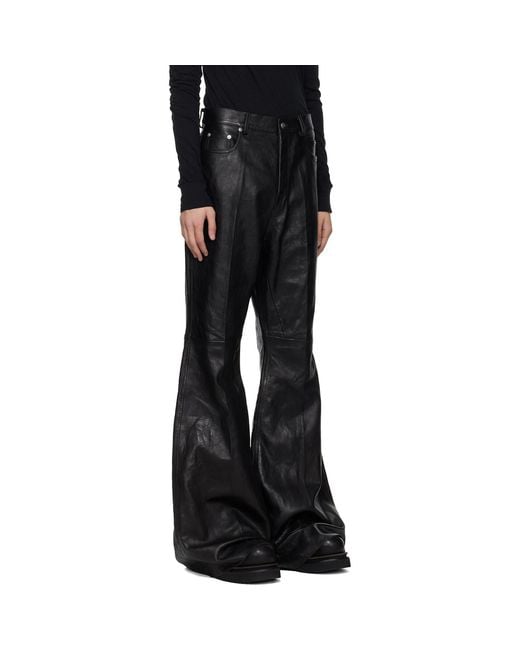 Rick Owens Black Temple Bolan Bootcut Leather Pants for men