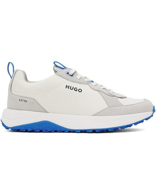 HUGO Black Off-white & Gray Mixed Material Sneakers for men