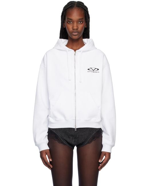 Vetements Oval Logo Zip Up Hoodie in White Lyst UK