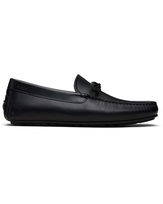 Boss Black Bow-Trim Driver Loafers for men