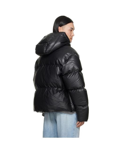 MM6 by Maison Margiela Black Faux-Leather Hooded Puffer Down Jacket for men
