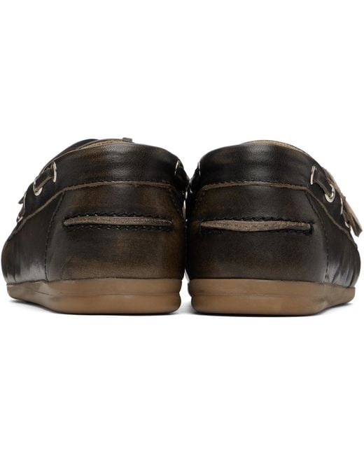 Alohas Black Rowan Vintage Effect Leather Boat Shoes