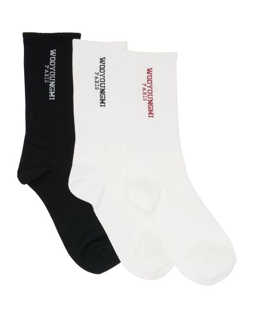 Wooyoungmi White Three-Pack & Logo Socks for men