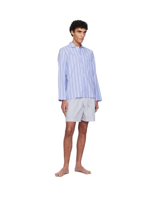 Tekla Blue Poplin Long-Sleeved Pyjama Shirt for men