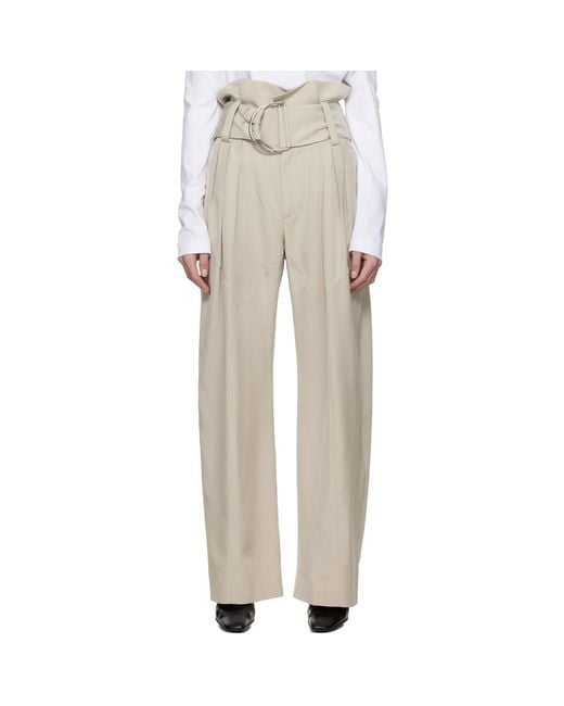 J.W. Anderson White Taupe Gathered Waist D-Ring Trousers