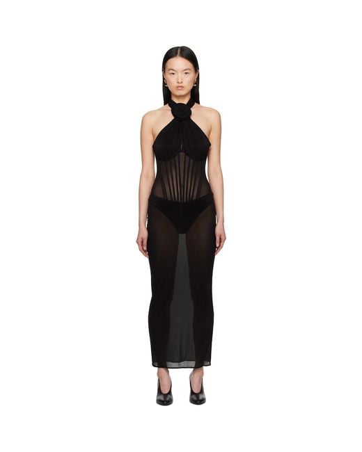 Magda Butrym Black Sheer Halter Bustier Midi Dress