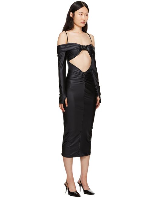 Versace Black Ruched Midi Dress