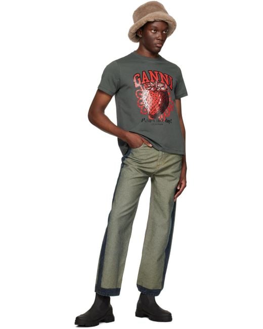 Ganni Multicolor Gray Relaxed Strawberry T-shirt for men