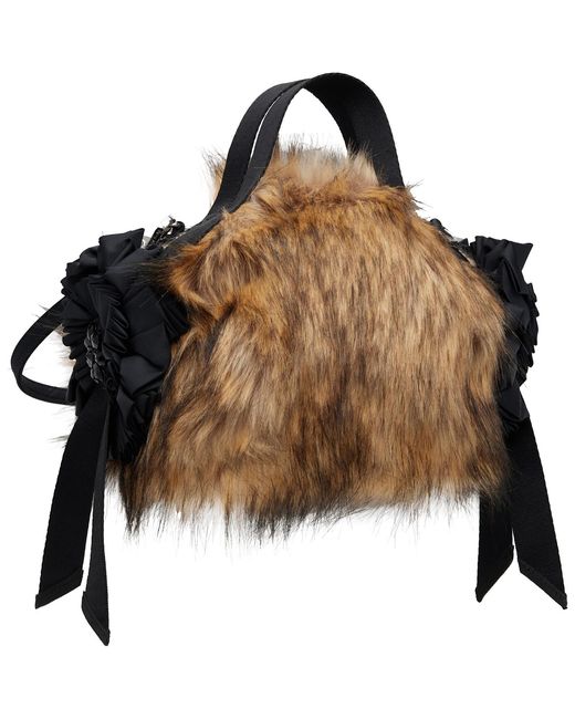 Simone Rocha Brown Embellished Mini Faux Fur Double Ribbon Rosette Bag for men