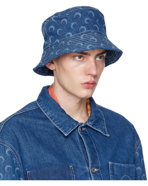 MARINE SERRE Blue Regenerated Deadstock Denim Bucket Hat for men