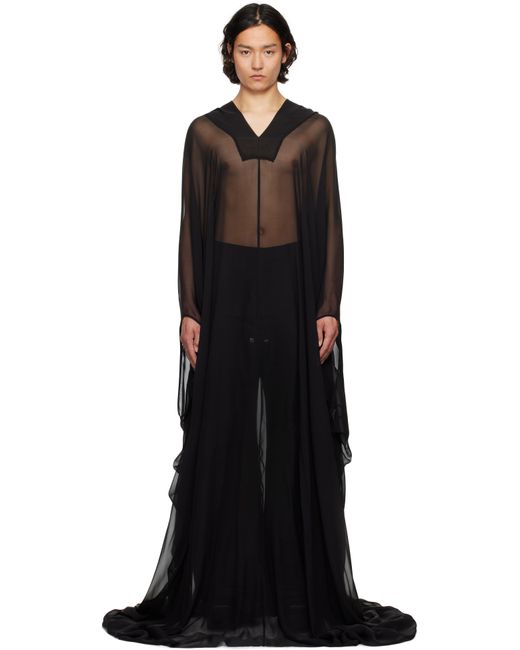 Rick Owens Black Hollywood Hooded Kaftan Pullover Coat for men
