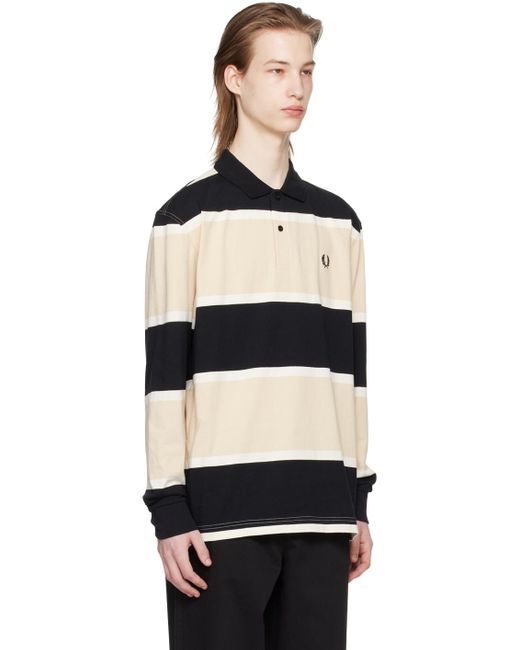 Fred Perry Black Beige Striped Polo for Men Lyst Canada
