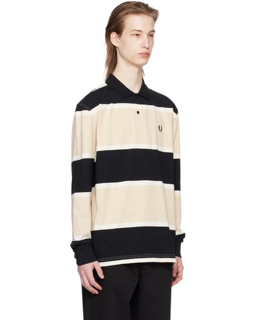 Fred Perry Black & Beige Striped Polo for men