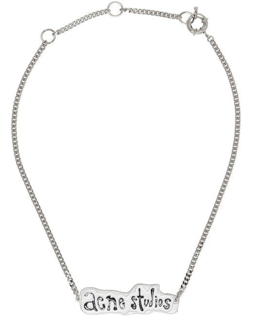 Acne White Silver Label Necklace