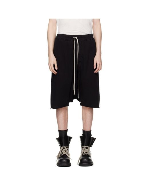 Rick Owens Black Temple Drawstring Pods Shorts for men