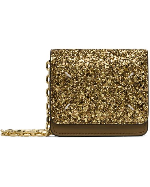 Micro sac portefeuille scintillant doré à chaine Maison Margiela en coloris Black