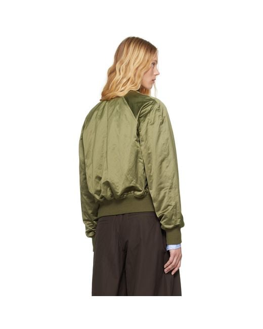 AMI Green Cotton Satin Ami De Coeur Bomber Jacket