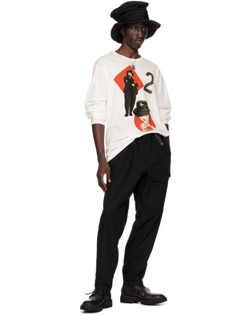 【関税込み】YOHJI YAMAMOTO オフホワイト プリント 長袖Tシャツ メンズ Yohji Yamamoto オフホワイト プリント 長袖tシャツ