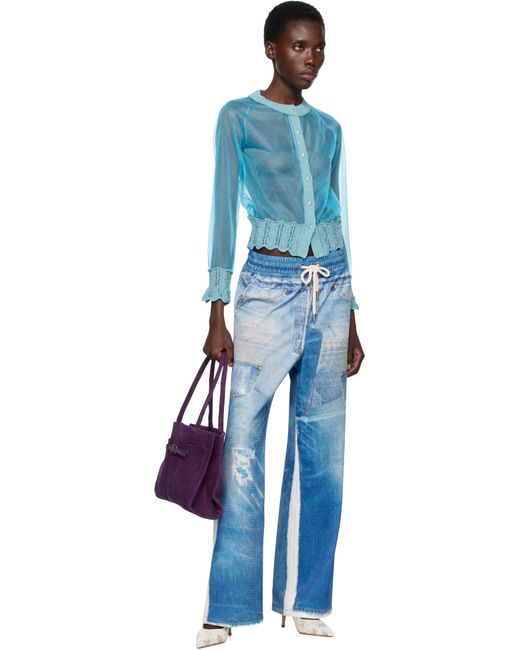 ANDERSSON BELL Blue Denim Trompe L'Oeil Mesh Trousers