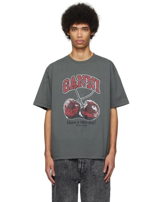 Ganni Black Gray Cherry T-shirt for men