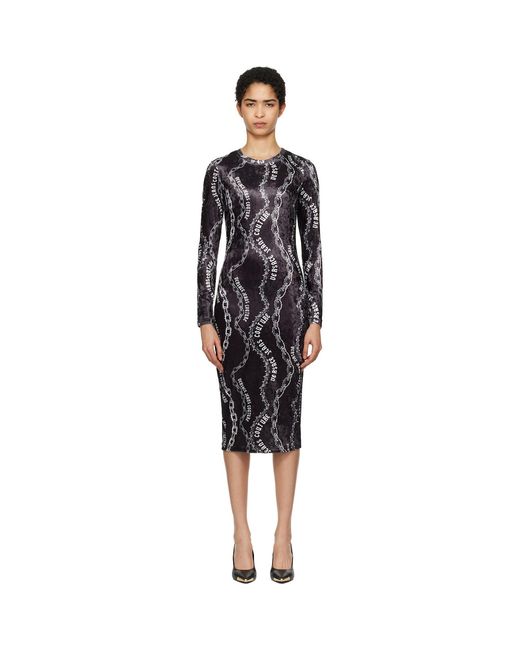 Versace Jeans Couture Black Chain Couture Velvet Midi Dress