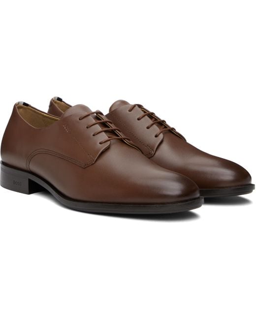 メンズ Boss ブラウン Signature Trims レザー ダービー Black