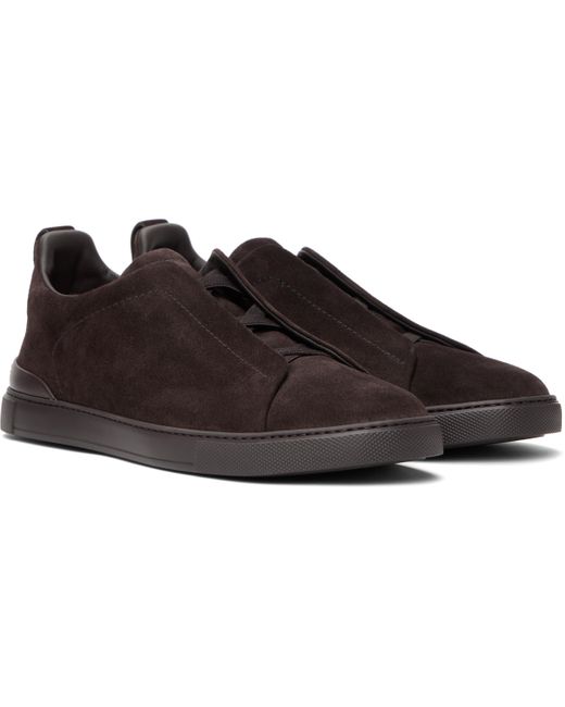 Zegna Black Suede Triple Stitch Sneakers for men