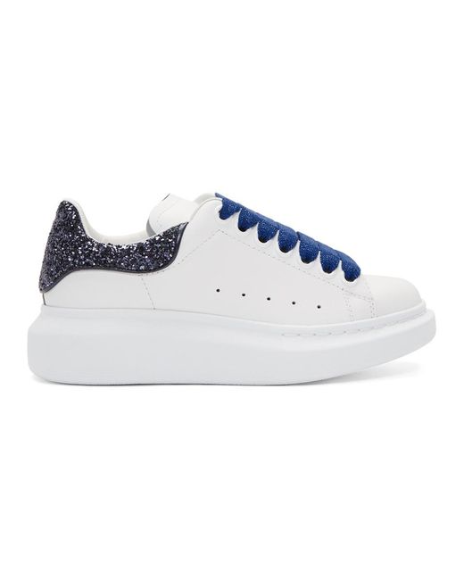 Alexander McQueen Blue White And Navy Glitter Oversized Sneakers