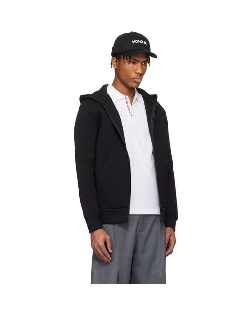 Moncler Black Cotton & Neoprene Zip-Up Hoodie for men