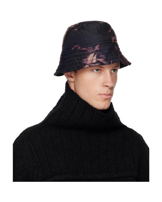Dries Van Noten Black Printed Bucket Hat for men
