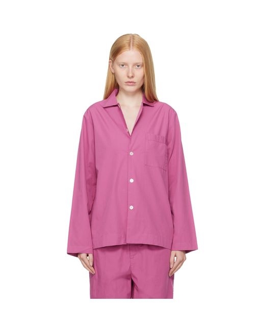 Tekla Pink Poplin Long-Sleeved Pyjama Shirt