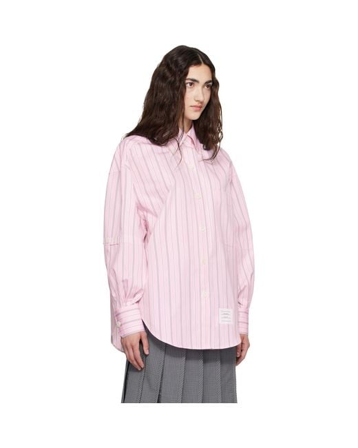 Thom Browne Pink Hairline Stripe Poplin Supersized Shirt