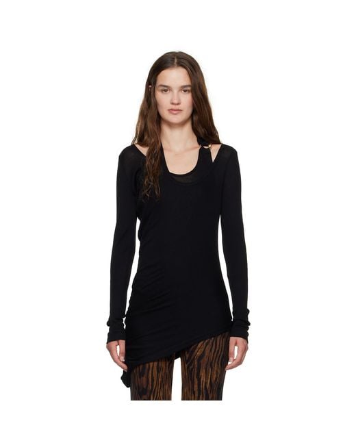 Jean Paul Gaultier Black Ribbed Twisted Double Layer Piercing T-Shirt