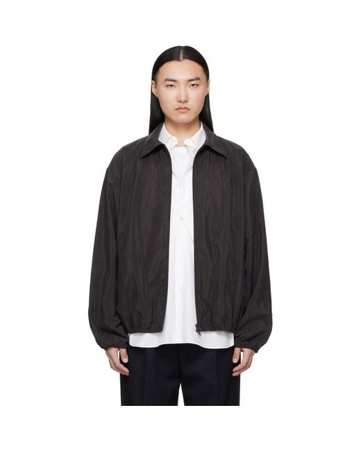 Ssstein Black Silk Nylon Collared Zip Jacket for men