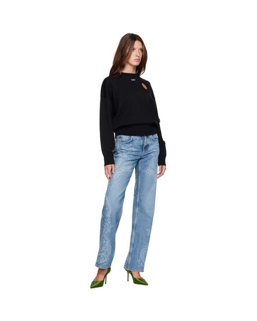 Off-White c/o Virgil Abloh Black Meteor Knit Crop Crew Sweater